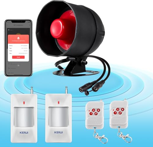 Sistema de Alarma WiFi, Sistema de Alarma Inalámbrico de 120 dB para la Seguridad del Hogar con Sirena, 2*Sensores de Movimiento Gratuitos y Mando a Distancia para Cobertizo y Garaje