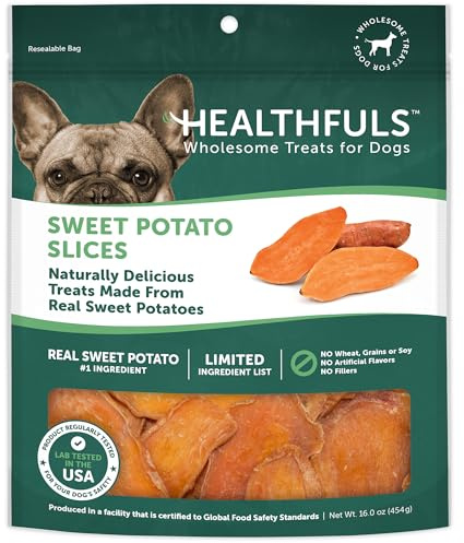 Healthfuls Sweet Potato Slices Healthy Dog Treats – Limited Ingredient, Grain Free, Made from Real Dried Sweet Potatoes, 16 oz