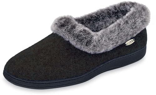 Acorn Women’s Chinchilla Moccasin Slippers, Plush Faux Fur with a Multi-Layer Memory Foam Footbed And A Rubber Sole, 6.5-7.5 Wide