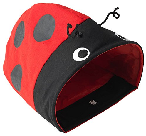 PetRageous 13085 Ladybug Crinkle Cat Cave is 18.5-Inch Long by 11.5-Inch Wide by 10-Inch Tall for Cats, Red and Black