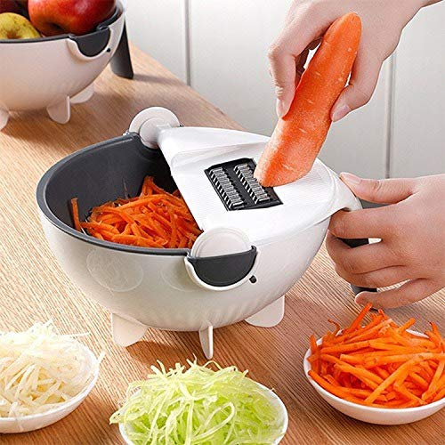 Affettatrice 9 in 1 per mandoline e verdure con cestello di scarico, pelapatate, carote, cipolle, grattugia con colino, accessori da cucina bianco