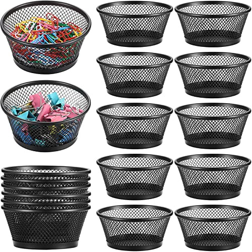 Fumete 12 Pcs Paper Clip Holder Mesh Paperclip Holder Black Desk Metal Binder Clip Dispenser Desk Mesh Container Organizer for Table Classroom Office School Home Supplies