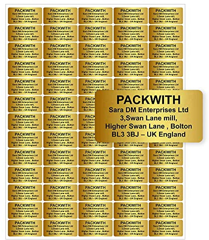 Gold Personalised Printed Address Labels 60 Labels Per Sheet A4 (38 x 21 mm) Address Label Stickers Personalised for Gift Card, Return Labels, Business Label & Custom Greetings Packwith®