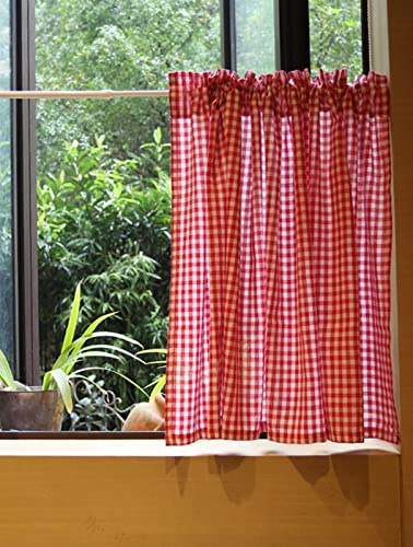 A.Monamour Gardine Scheibengardinen Kurzstores Undurchsichtige Baumwolle Rot Weiß Kariert Gingham Kurzvorhang Kurzgardinen Küchengardine Küchenvorhang Küche Vorhang Fenster Kurz Stores Bistrogardine