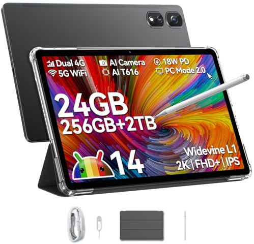 Blackview Tab16 Pro Tablette Tactile 11Pouces 2K FHD+, 16Go+256Go(TF 2To) Tablettes Android 14, 4G LTE+5G WiFi 2.0Ghz Octa Core, 7700mAh 18W Tablettes AVCE Widevine L1/Face ID/GPS