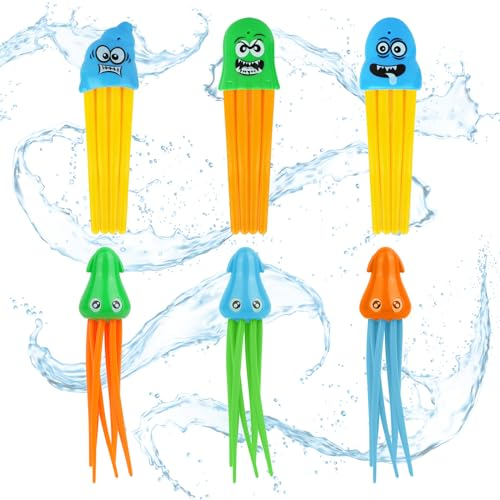 OSDUE Tauchspielzeug Kinder, 6 Pcs Pool Spielzeug Kinder Quallen Oktopus Tauchspielzeug, Unterwasser Spielzeug Schwimmspielzeug für Tauchtraining Poolparty Schwimmbad