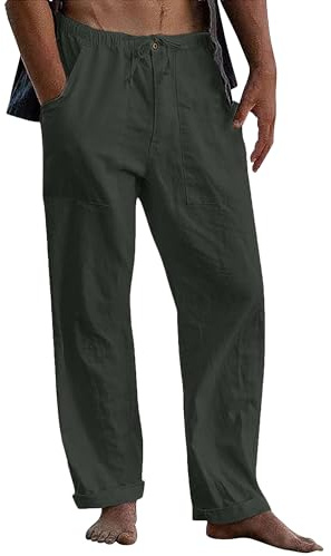 LVCBL Pantaloni Sportivi Casual in Lino da Uomo Estivi Larghi per Yoga Spiaggia con Elastico in Vita,M-3XL
