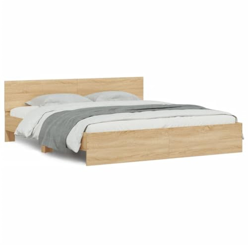 Faroom Holzbett Futonbett Bett 180 x 200 cm mit LED-Beleuchtung,Lattenrost & Kopfteil, Bettrahmen Holzwerkstoff Einzelbett Doppelbett Bettgestell Sonoma-Eiche