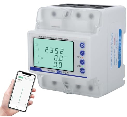 Jadeshay Compteur d'énergie Triphasé WIFI Compteur Electrique Connecté Triphasé 100A 380VAC Disjoncteur Intelligent TUYA APP Protecteur de Surtension et de Sous-tension
