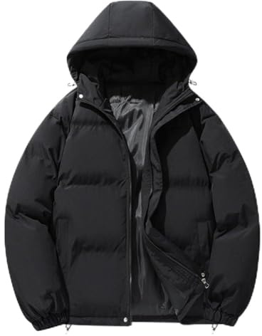 Oniissy Padded Outer Jackets Featuring Hoods,Mens Down Padded Jacket,Water Resistant Puffer Coat,Down Feather Filling,Hood For Winter,Hiking Camping(XL Black)