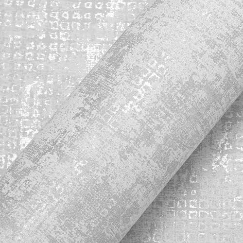 Baketron Concrete Effect Wallpaper Metallic Silver Grey Cement Textured Wallpaper Feature Neutral Retro Decorative Luxury Wall Paper Roll Living Room Hallway Bedroom Kitchen Wall Paper for Adults