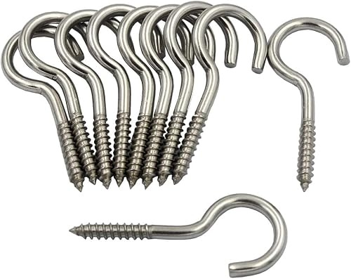 RiseDirectly 10 Pcs 2-1/2 Inch 304 Stainless Steel Open Eye Hooks, Heavy Duty Screw in Hooks for String Lights, Hammock & Plants – Self Tapping with Anchors