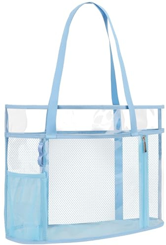 TINYAT Grande borsa tote trasparente da donna in rete trasparente borsa da spiaggia borsa a tracolla con tasca impermeabile con cerniera trasparente borsa da nuoto per le vacanze, Blu/905