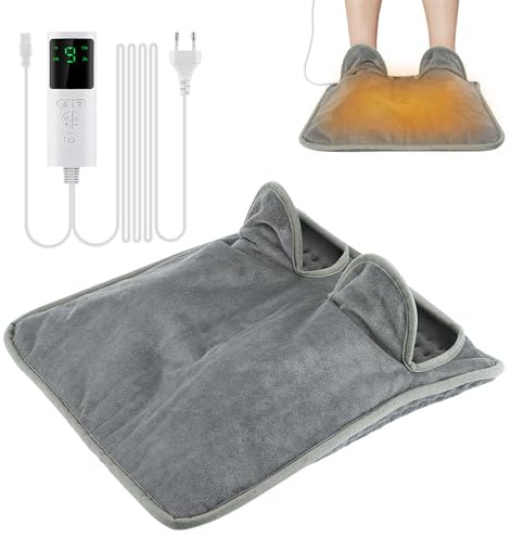 Chauffante Pieds Électrique, Chausson Chauffant Douillet avec 9 Niveaux de Température & 4 Minuterie pour Hommes et Femmes, Lavable, Rechargeable USB, pour Hiver Maison et Bureau, 40x40 cm