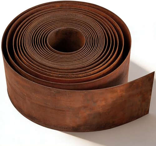 Niuny cortenstahl rasenkante Metall 5M beeteinfassung Metall 15cm Hoch cortenstahl pflanzkübel pflanzringe rund blumenbeet umrandung Beetumrandung mit Rost Rasenkanten Mähkante für Garten Dekoration