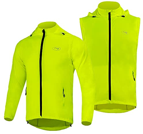 CGLRybO Men's Cycling Jacket Waterproof Windbreaker with Detachable Running Hiking Cycling Vest Packable Reflective