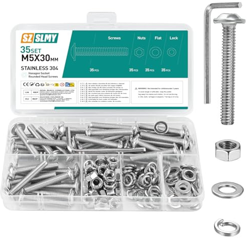 Lot de 35 vis M5 à tête bombée M5 x 30 mm en acier inoxydable avec bride - Vis à tête plate avec bride - Filetage complet