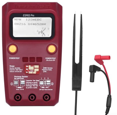Drivstraw ESR02 Pro - Multímetro digital de componentes para dispositivos y entradas, prueba transistores NPN PNP, MOSFETs, diodos, tiristores, resistencias, condensadores, inductores (ESR02PRO-clip