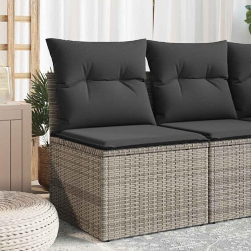 Frdhee Juego de muebles de jardín,Sillón de jardín sin reposabrazos con cojín gris polirratán,Pequeño sofá para balcón