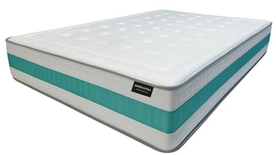 HOMESUPRA Colchón Serenité Hybrid Muelles Ensacados 160x200 cm Reversible Invierno/Verano|Firmeza Media MemorySens + Confort|Tejido Transpirable e Higiénico|Color Blanco y Turquesa|Altura ± 30 cm
