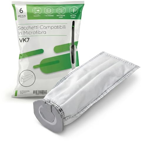6 Sacchetti Folletto VK7/VK7S Senza Filo -COMPATIBILI- Microfibra a 5 Strati con Carboni Attivi – Filtro Antiodore ad Alta Efficienza – Ricambi per Folletto VK7 e VK7S