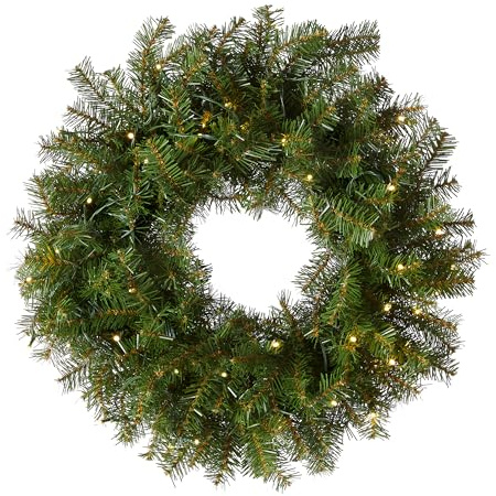 National Tree Company 24 in Pre-Lit Norwood Fir Artificial Christmas Wreath, Christmas Decoration with 50 Clear LED Lights, 250 Tips, Timer, Green