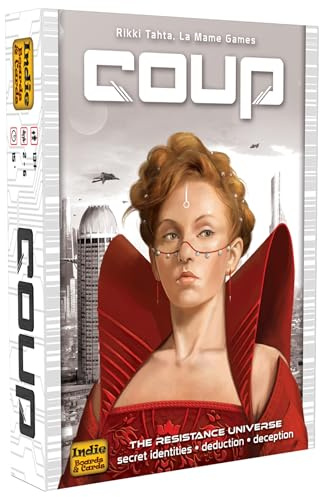 Coup Card Game by Indie Boards & Cards | Fast Bluffing and Social Deduction Strategy | Hidden Roles, Deception, and Player Interaction | Quick 15-Minute Game for 2–6 Players | Adults, Teens, Families