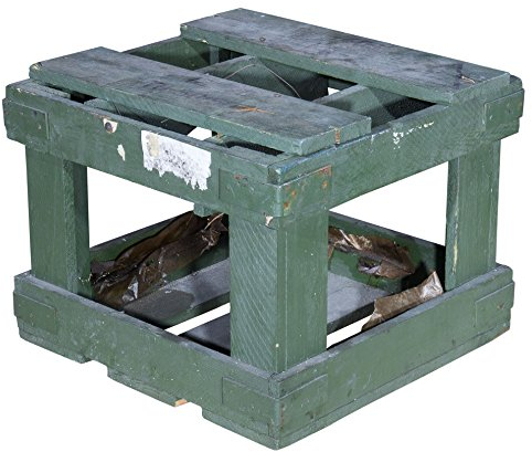 Vinterior Historische kleine Munitionskiste in grüner Optik - alte gebrauchte Originale Holztruhe Munikiste Transportkiste Patronenkast Sitzbank Wäschetruhe Couchtisch antik 40x40cm