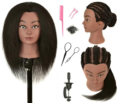 RIHANNAHAIR Modellhuvud 100 % människohår - kosmetika - smink - manikanska dockhuvuden - med stativ - för flätning - färgning - lockning