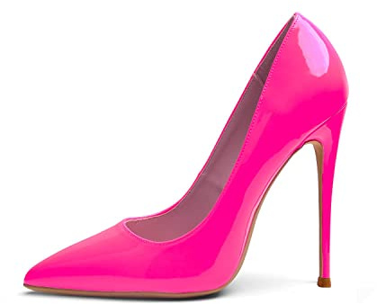 Zhabtuc Scarpe con Tacco a Spillo Donna, Sexy Scarpe Décolleté 12cm Tacchi Alti Classici a Punta Rosa Neón Taglia 39 EU