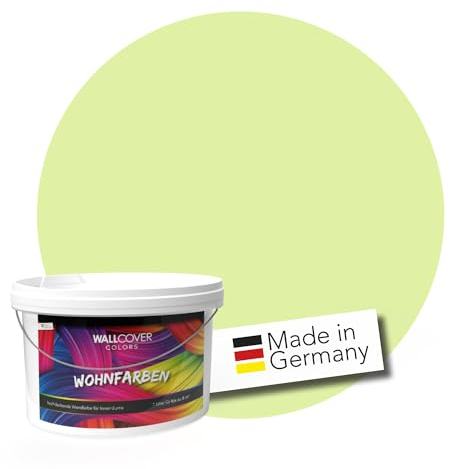 WALLCOVER hochwertige Wandfarbe für Innen im Kinderzimmer | Grün Hellgrün | 1L für 8m² | Innenfarbe | auch für Baby- & Jugendzimmer | Hochdeckend (Klasse 1) | Profi Qualität aus Deutschland