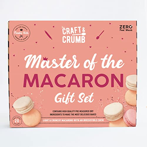 ​Craft & Crumb Master of The Macaron Kit - Home Macaron Baking Gift Set for Teens & Adults - Pre-Measured Cookie Mix, Piping Bags & Nozzles, Template Mat & More - Baking Gifts