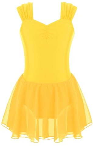Freebily Vestito da Balletto Pattinaggio Artistico Bambina Abito da Danza Classica Moderna Jazz Costume Ballerina Carnevale Principessa Abito da Ballo Latino Tutu Ballerina Giallo 13-14 Anni