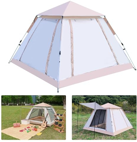 Camping Zelt,kyaoayo Familie Kuppelzelte für 3-4 Personen Wurfzelt mit Erweiterbare Veranda Pop up Zelt Winddicht Wasserdicht für Camping, Garten, Wanderausflug (Grau-210X210X135CM)