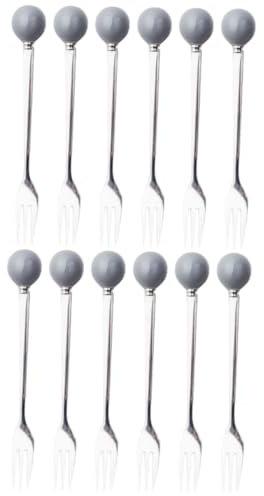 BESTonZON 12pcs Mini Dessert Spoon Ice Fork Creative Flatware Stainless Steel Forks Home Tableware Grey