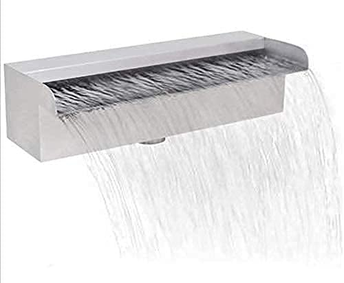 Edelstahl Wasserfall Pool Springbrunnen, Rechteckiger Wandbrunnen Wasserfälle mit LED-Lichtleiste für Garten Außenpool
