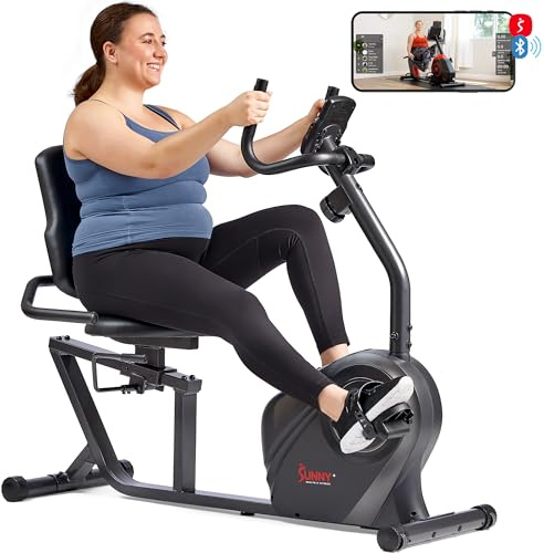 Sunny Health & Fitness Heavy-Duty Recumbent Smart Bike, Wide Cushioned Seat & Back, Cycling Workout Machine, Bicycle Exercise for Adult/Seniors at home, Free SunnyFit App - SF-RB4616SMART