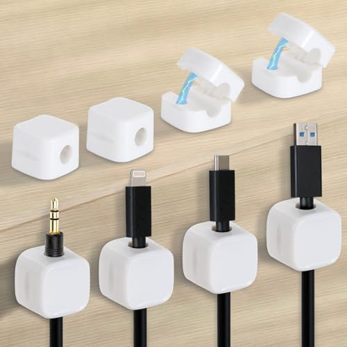 Kronwahl 8 Clips Magnéticos Sujeta Cables, Soporte Adhesivo y Ajustable, Organizador de Cables para Escritorio, Mesa, Oficina y Hogar, USB, HDMI, Carga (blanco)