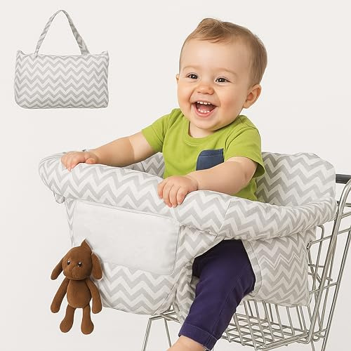 PlayGround® Cuscino per Seggiolone da Supermercato, Carrello della Spesa - Proteggi Seggiolino Copertura Carrello Bambino Portatile - Confortevole e Morbido - Lavabile in Lavatrice