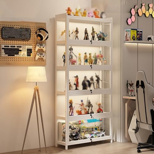 EFGETD Vetrina Espositiva per Collezionismo, Acrilico Trasparente Vetrina Soggiorno Vetrinetta Espositiva in Bambù, Vetrina per Oggetti da Collezione, Con Serratura(Bianco,3 Floor 70cm)