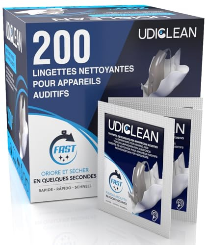 200 servetter daglig rengöring Udiclean hörapparater | Engångs, fuktad, mild formula avlägsnar fett och svett