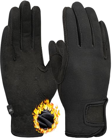 ChinFun Kids Horse Riding Gloves Equestrian Children for Girls Boys Thermal Lining Winter Horseback Riding Gloves Warm Mittens for Young Riders Black Size S