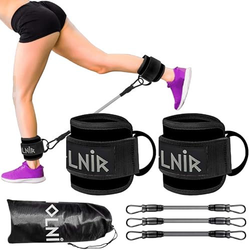 Tobilleras Poleas Gym - Set Completo con 2 Tobilleras/Muñequeras y 3 Bandas Elásticas - Tobilleras con Peso para Patadas, Entrenamiento de Piernas, Glúteos, Pesas Tobillos y Fitness en Casa