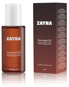 ZAYNA Olio di Argan Puro Bio 100 ml | Capelli, Viso e Corpo | 100% Spremuto a Freddo dal Marocco | Dermatologicamente testato | Ricco di Vitamina E | Imbottigliato in Svizzera