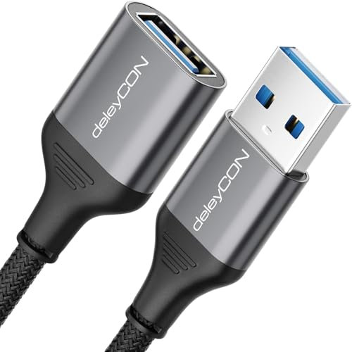 deleyCON 1,5m USB 3.0 Verlängerungskabel 5Gbps Verlängerung (A-Stecker auf A-Buchse) Aluminium Stecker + Nylon Kabel Datenkabel für Tastatur, Kartenlesegerät, Drucker, Scanner, Kamera usw.
