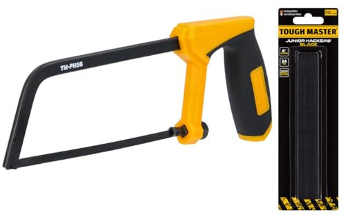 TOUGH MASTER Hacksaw 6 150mm Set with 10 Extra Blades 24TPI, Durable Handheld Mini Hacksaw with Solid Steel Frame, Non-Slip Rubber Handle, for Metal, Wood, PVC Pipe, Plastic