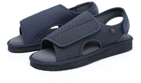Open Toe Diabetic Sandals for Men & Women | Widened Feet Arthritis Shoes | Edema Shoes with Adjustable Straps | Comfortable & Stylish for Swollen Feet(Dark blue,7 UK)