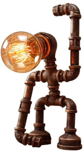 RFSHOPQP Lampada antim -Metallo Decorazioni a Vapore Tavolo Lampada da Tavolo Rustica Arte Art Decorazioni Stile Vintage Robot Lampada da scrivania Robot