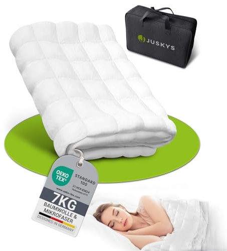 Juskys Gewichtsdecke/Anti-Stress-Therapiedecke 135x200 — beschwert, Glasperlen, Baumwolle & Mikrofaser, für Erwachsene mit Schlafproblemen — 7 kg