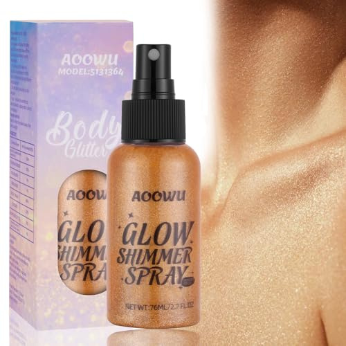 AOOWU Spray de Poudre Paillette, Paillettes de Corps, Spray Paillette, Spray Illuminateur de Peau, Poudre Scintillante Maquillag pour Visage, Corps, Cheveux, Halloween, Mariage, Carnaval, Fête, 01